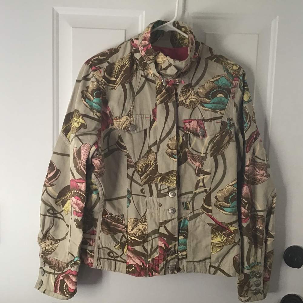 OILILY COTTON LINEN FLORAL JEAN JACKET. 40